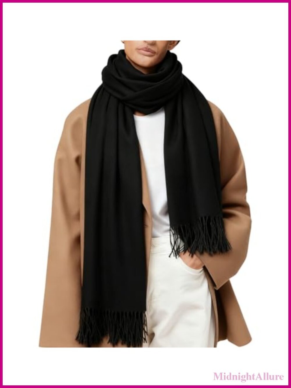 Oversized Blanket Scarf Shawl Wrap with Fringe Warm Winter